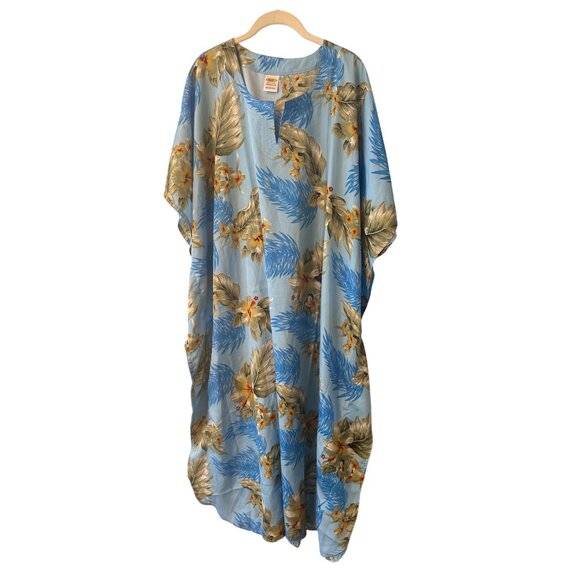 Hawaiian Blue Floral Kaftan Dress One Size Rima - Picture 1 of 3